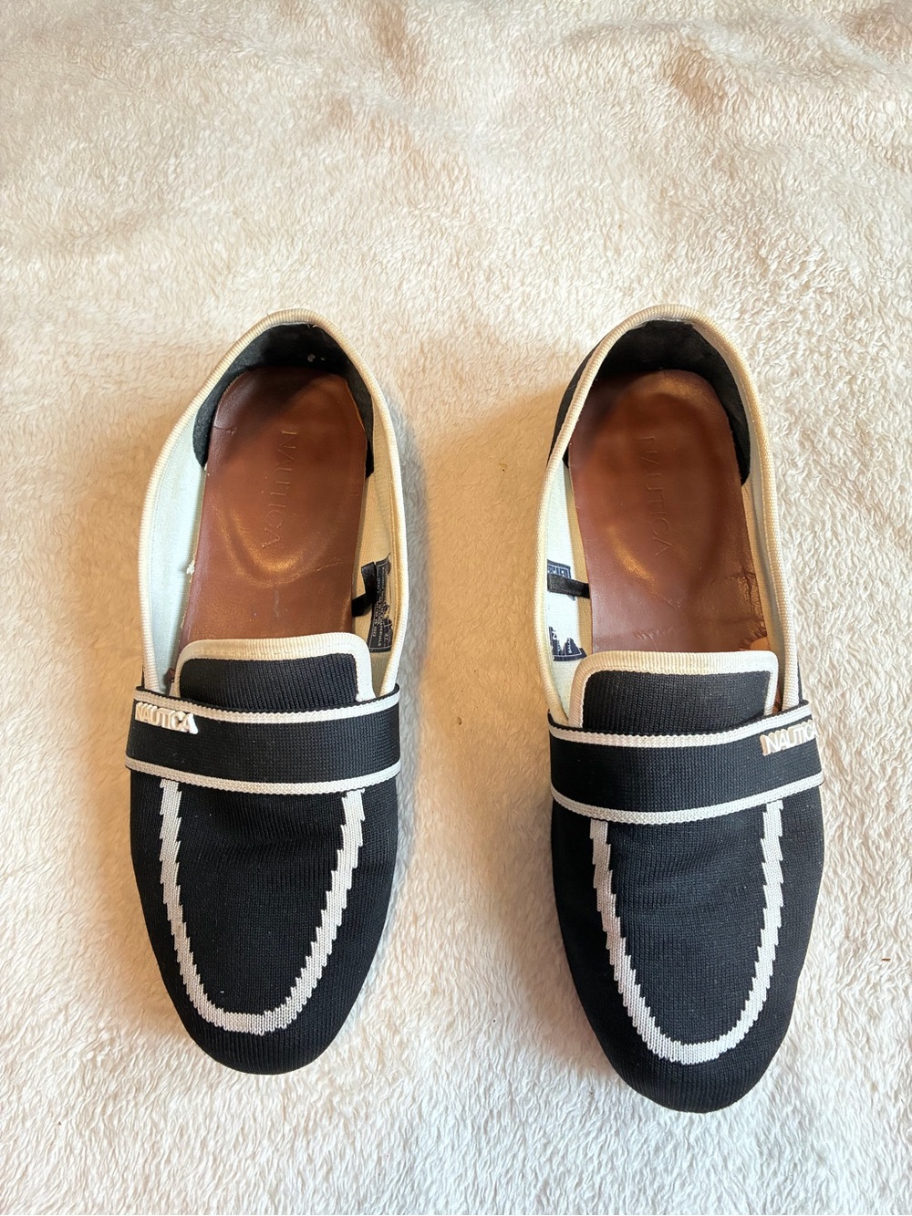 Nautica Brand Women’s Black and White Slip-On Loafers